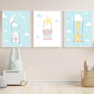 Set Cuadros Infantiles Nubes Celeste