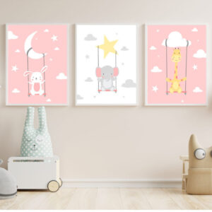 Set Cuadros Infantiles Nubes Rosa