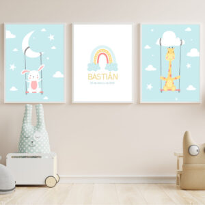 Set Cuadros Infantiles Nubes Personalizado Celeste