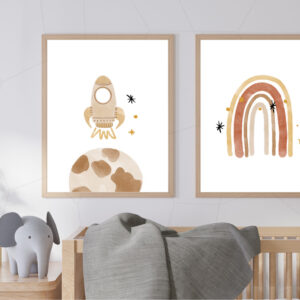 Set Cuadros Nave Espacial & Arcoiris